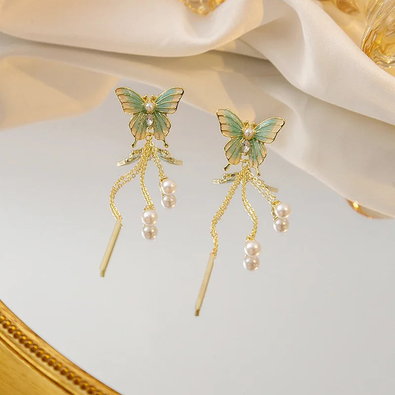 Butterfly Drop Earrings Long Tassel Earring Korean Jewellery