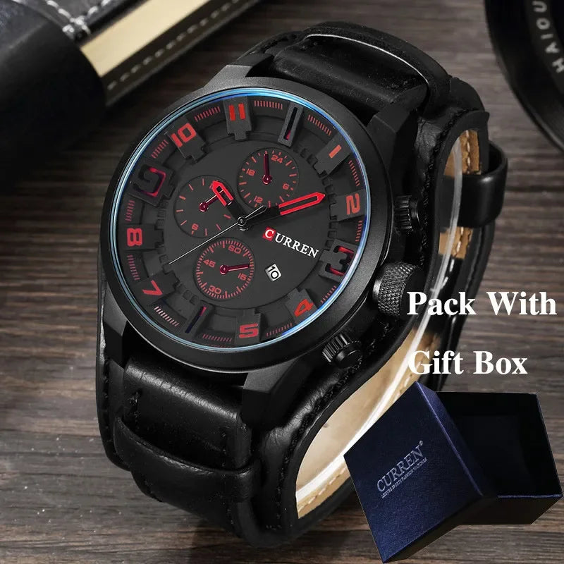 Mens Watches Date Sport Military Clock Leather Strap Quartz Business Men Watch