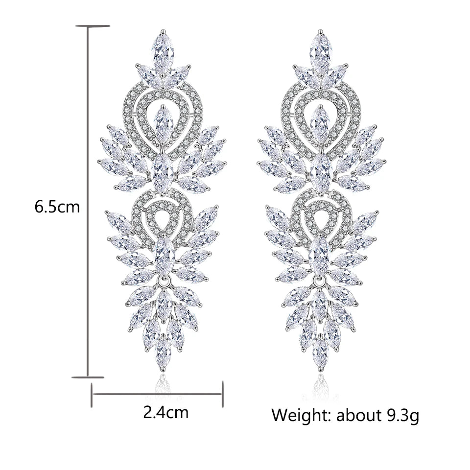 Leaf Marquise Zircon Long Drop Dangle Earrings