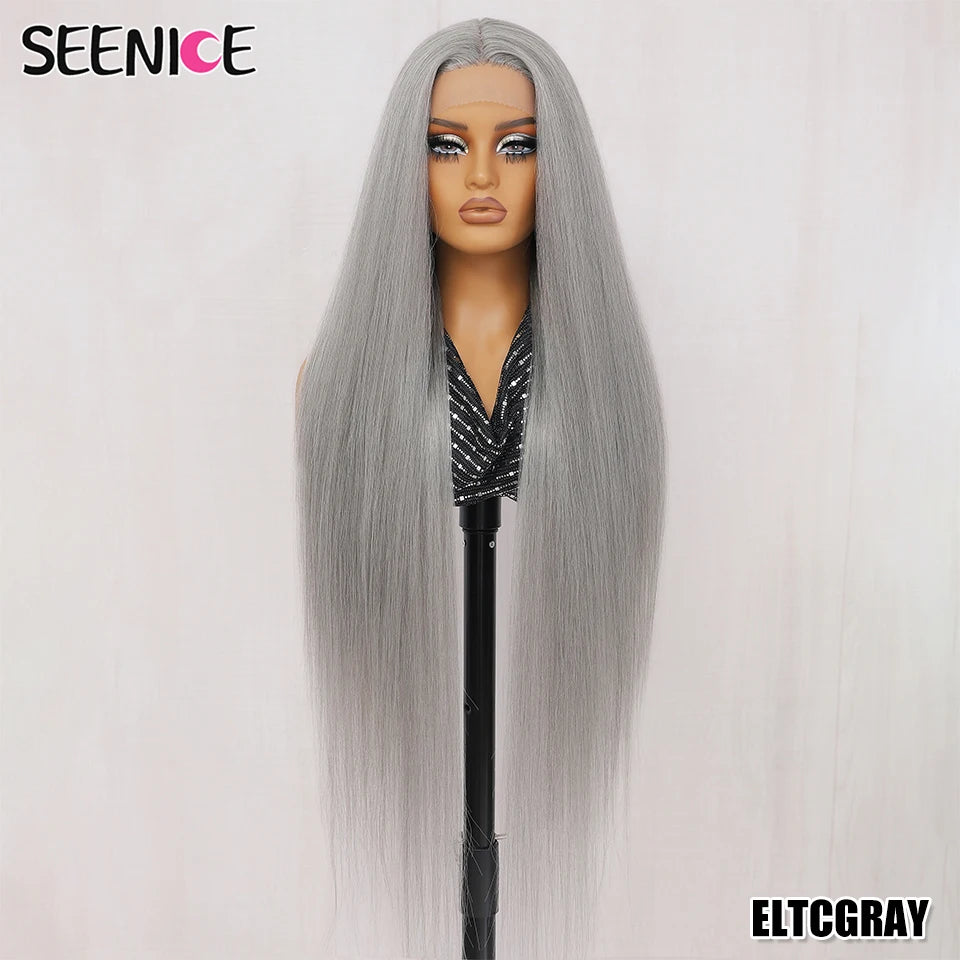 40Inch Straight Lace Front Wig Synthetic T-Part 13x4x1 Heat-resistant Fiber Ombre Ginger Copper Lace Frontal Wigs