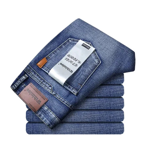 Men Classic Straight Regular Blue Stretch Denim Trousers Men's Smart Jeans