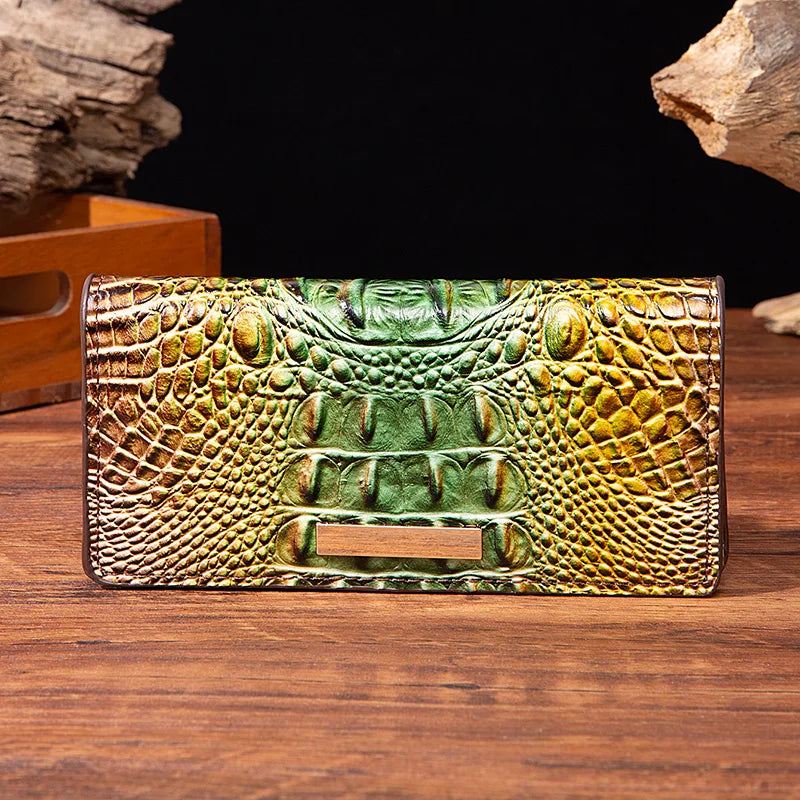 Simple and fashionable crocodile pattern solid color block wallet