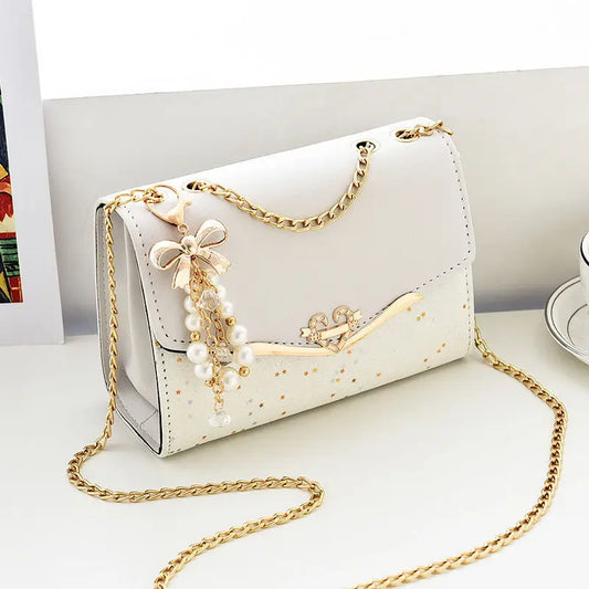 Trendy Fashion Ladies Crossbody Small Square Bag Girls Shoulder Bag Cross Square Tassel Pendant Sequin Embellished PU Polyester - Hiron Store