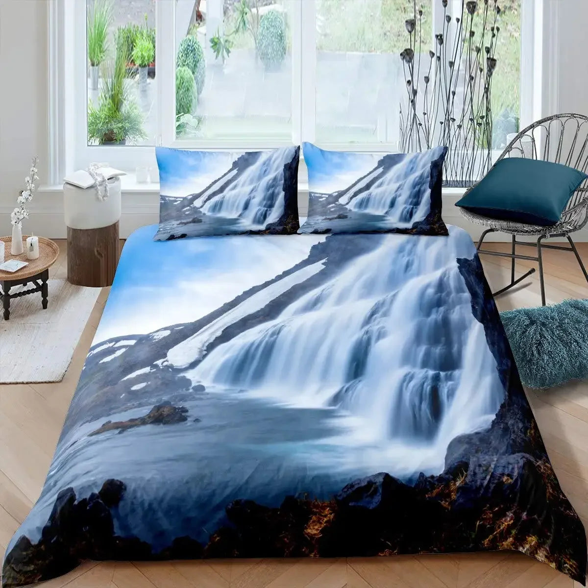 Waterfall Duvet Cover Set Natural Scenery Quilt Cover Pillowcase Landscape Forest Queen Size Polyester Bedding Set