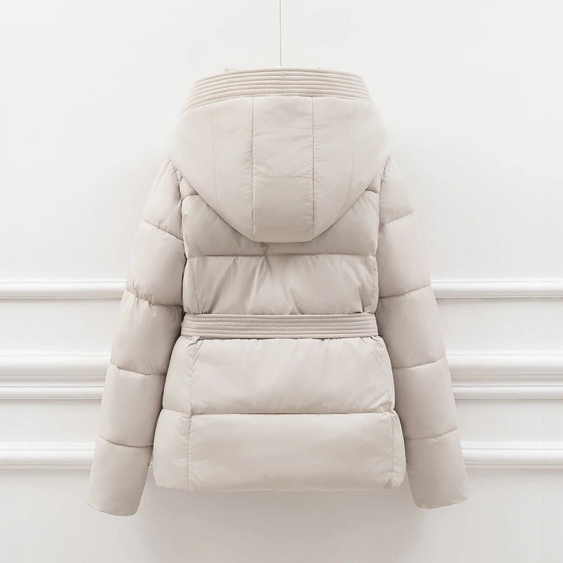 Women's Short Padded  Winter Jacket, Winter Cotton Puffer Coat, with Hood Drawstring Slimming Trendy, Commute Style Long