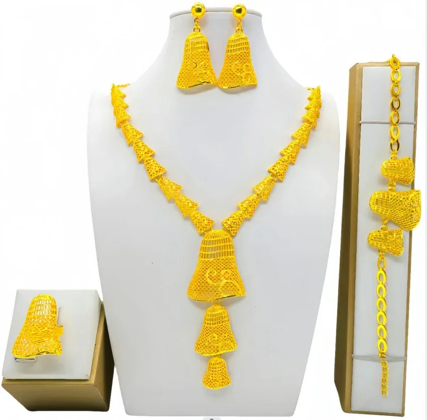 Fashion India Latest Design Jewelry Luxury African Jewelry Necklace Earrings Ring Bracelet Set Dubai Gold Color