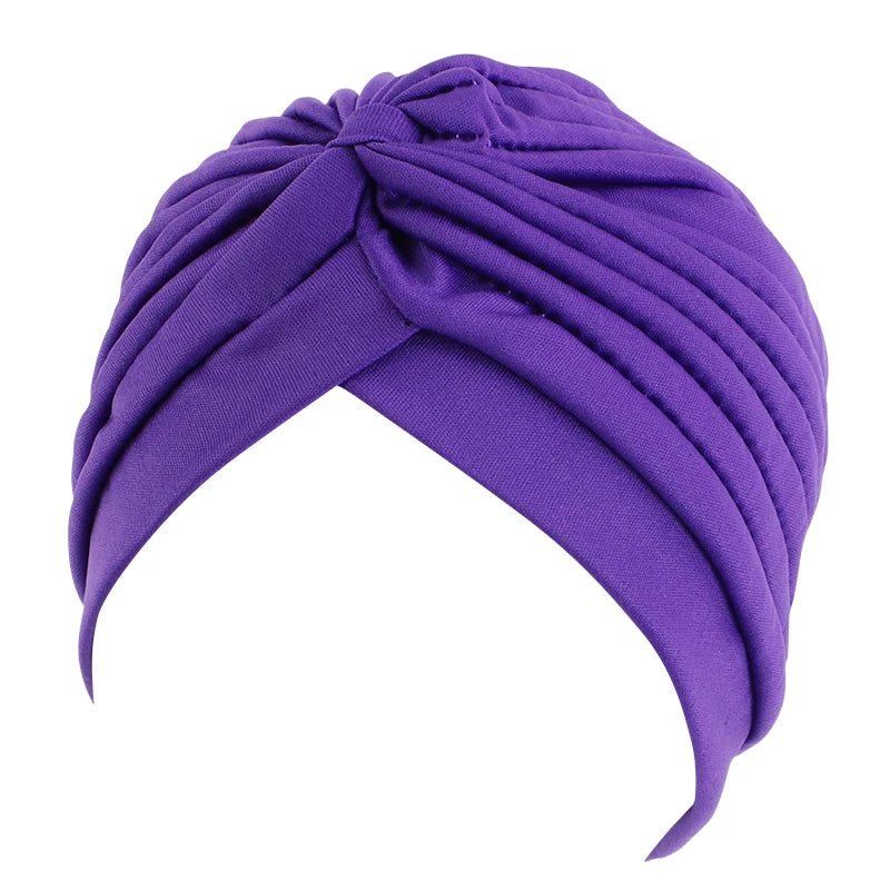 New Flower Decoration Turban, Solid Color Women's Head Wrap, Fashion Headwear, Bandana Cap