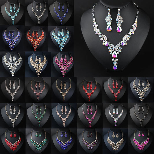 Crystal Necklace Earrings Jewellery Set Choker African Nigerian Bridal Wedding Party Necklace