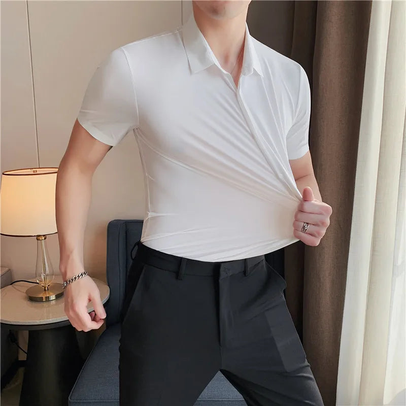 Men's Ultra Stretch  Long Sleeve Shirt, Top Quality Business Casual, Breathable   Solid Color Formal Dress Shirt