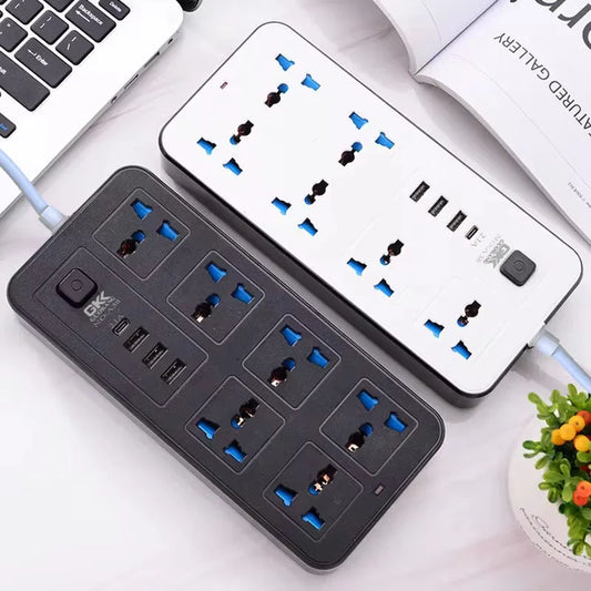 Power Multi Tap Universal Plug EU US UK Outlet Power Strip with 1.8m Extension Cord AC Type C USB Port Charge Electrical Socket