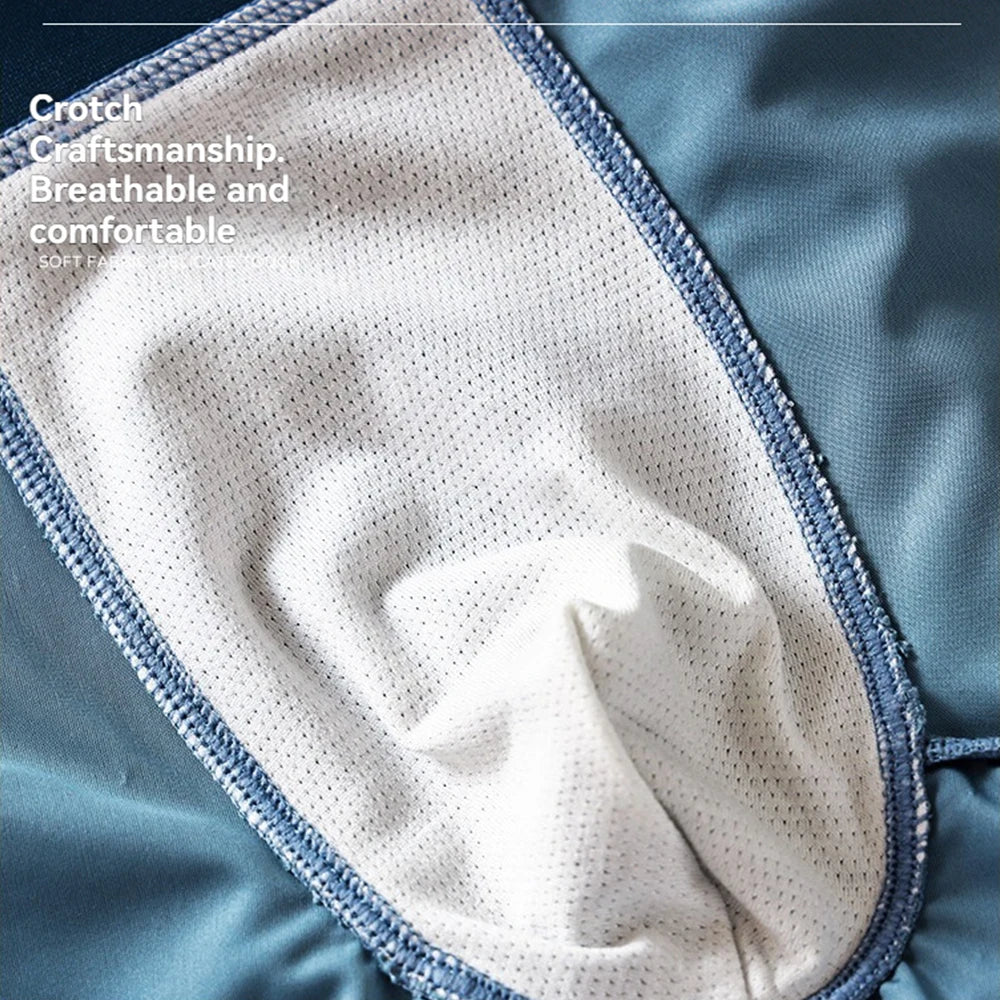 3PCS/Pack Luxury Ice Silk  Boxers  Smooth Cool Solid Men's Underpants Breathable Mesh  Underwear