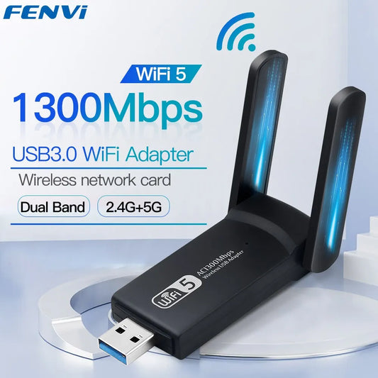 FENVI 1300Mbps USB 3.0 WiFi Adapter Dual Band 2.4Ghz/5Ghz Wireless WiFi Dongle Antenna USB Ethernet Network Card Receiver For PC - Hiron Store