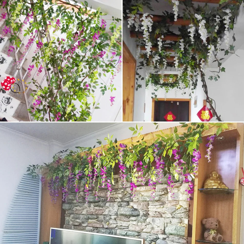 2pcs 7ft Artificial Silkflower Wisteria Blossom Vine Flower Wreath Garland Wedding Home Decoration Wedding Arch Floral Decor - Hiron Store