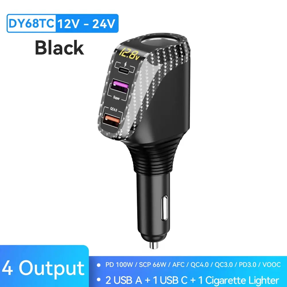 USB Car Charger With 90W Cigarette Lighter Expansion Port PD SCP FCP Quick Charge For iPhone Samsung Huawei