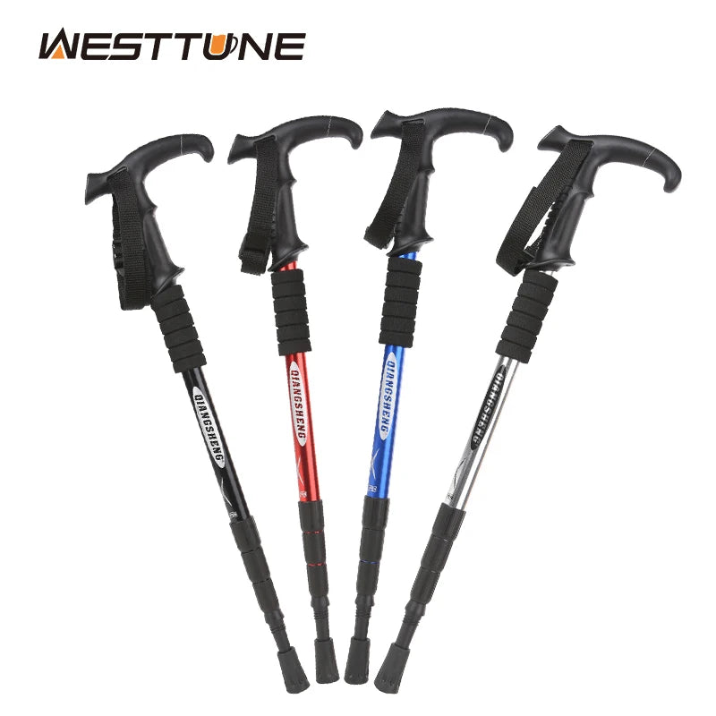 Outdoor Folding Trekkings Pole 4-Section Portable Walking Hiking Telescopic Stick Lightweight Camping Climbing Trekking Stick