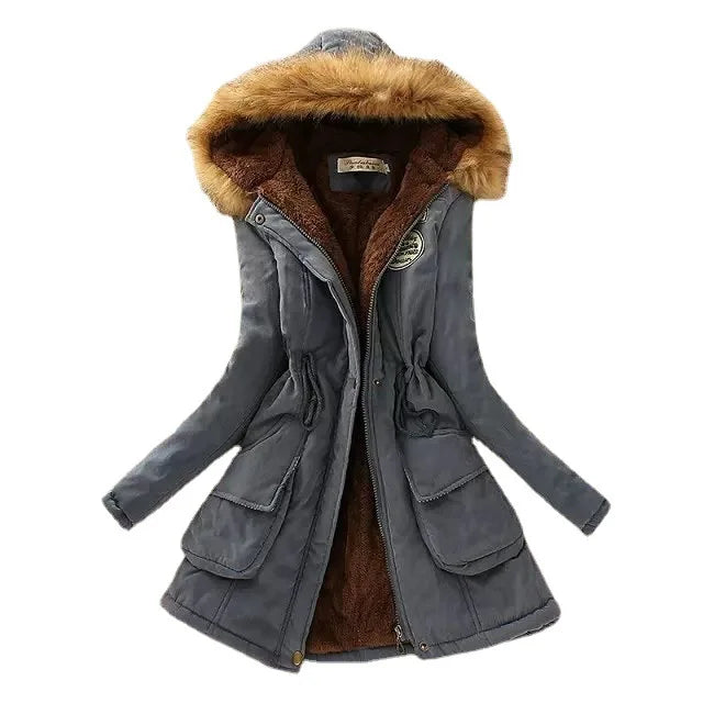 Winter Women Cotton Jacket Padded Casual Slim Coat Embroidery Hooded Warm Overcoat