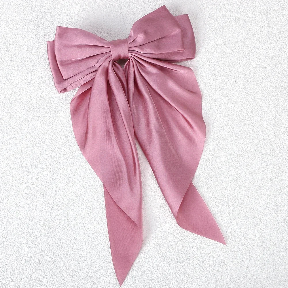 Girls Long Big Bow Float Satin Clips Elegant Back Head Hairclip Trendy Hair Accessories gifts