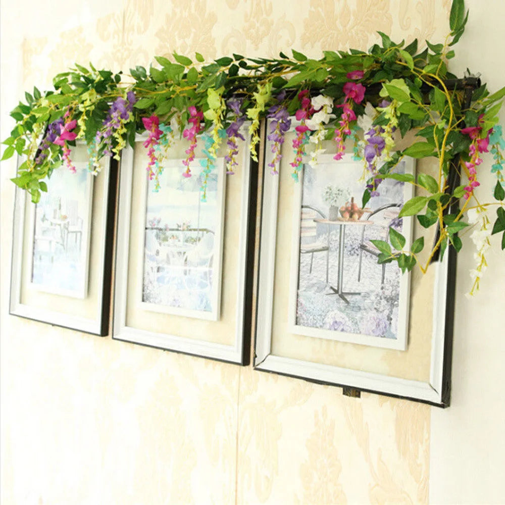 2pcs 7ft Artificial Silkflower Wisteria Blossom Vine Flower Wreath Garland Wedding Home Decoration Wedding Arch Floral Decor - Hiron Store