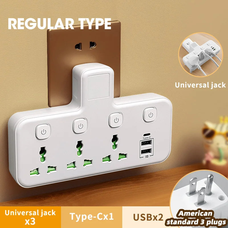 EU UK AU US Plug AC Outlet Power Strip Multiprise Wall Socket Universal Network Filter USB Cherger Separate Switch light Adapter - Hiron Store