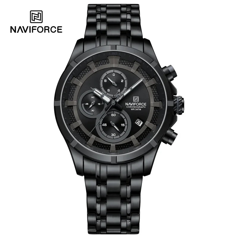 NAVIFORCE Luxury Brand Watch for Men Stainless Steel Strap Chronograph Clock