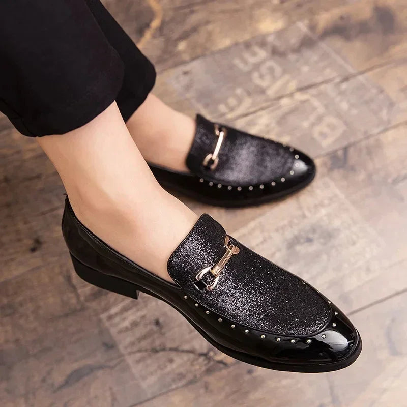 Shiny Leather Shoes for Men Platform Dress Luxury Slip on Loafers