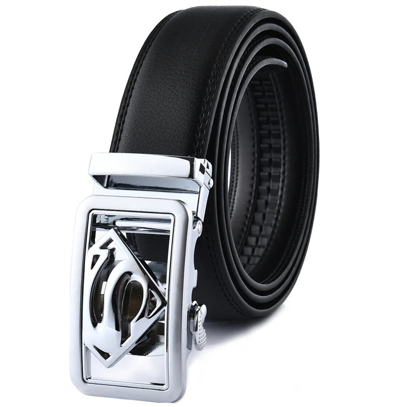 Belts 3.5cm Width Fashion Automatic Buckle Black Genuine Leather Men's Waist Male Strap