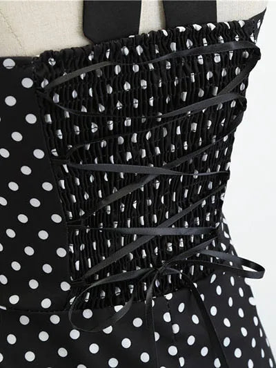 Women Polka Dot Print Summer Dress Sexy Retro White Halter Vintage Dress