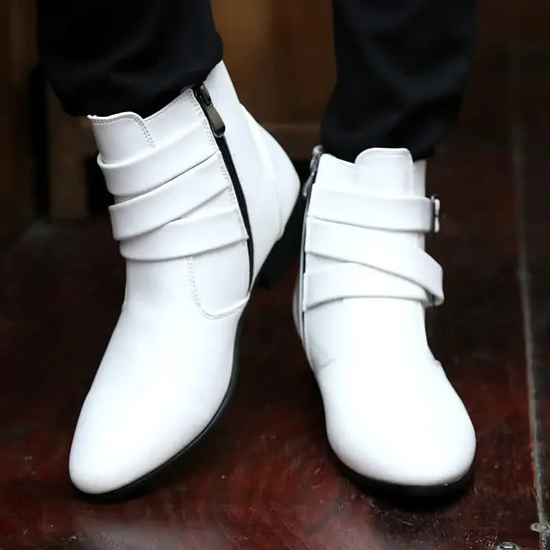 Brand Men's Boots Designer British Style Men Chelsea Boots High-top Buckle Strap Formal Shoes