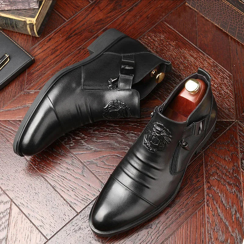 Luxury Shoes High Quality Leather Embossing Men's Boots Zip Male Shoe