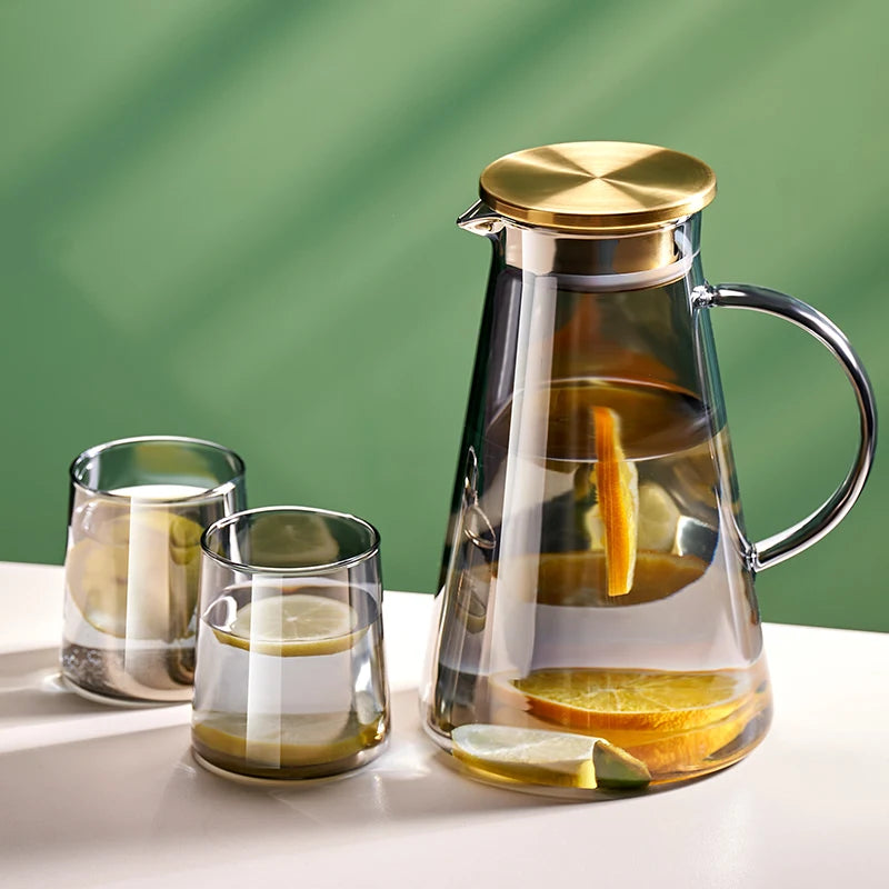 Cold Glass Water Jug Transparent Heat Resistant Water Pot With Handle Large Capacity Refrigerator Water Kettle