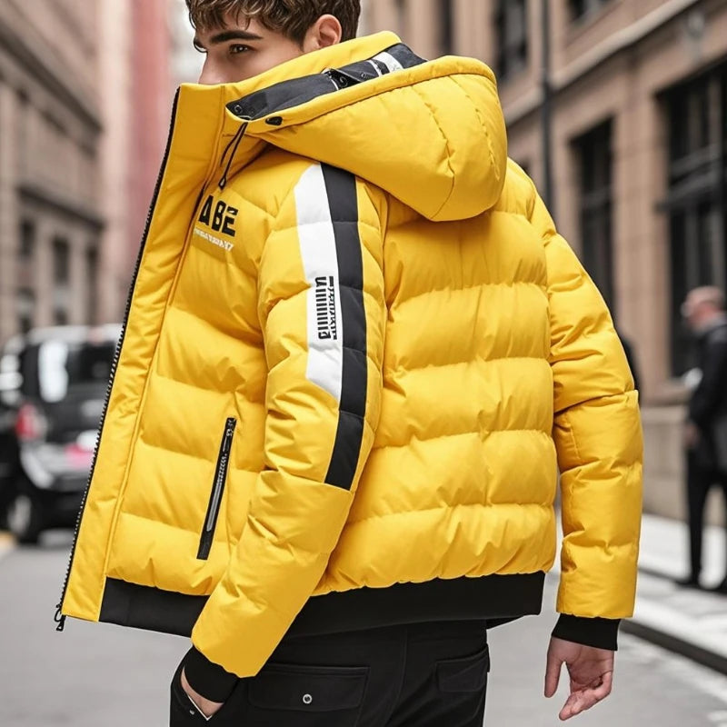 Streetwear Parkas  Jacket, Double-Sided Wear Men's Puffer Jacket, Outdoor Winter Thickened Down Coat, Letter Print Casual Parka Coats