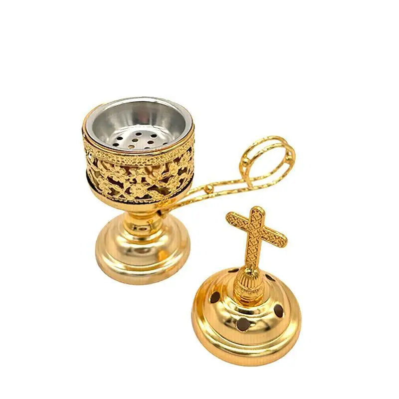 Vintage Catholic Incense Burner With CrossSmall Brass Metal Crafts Aromatherapy Diffuser Yoga Vintage Design