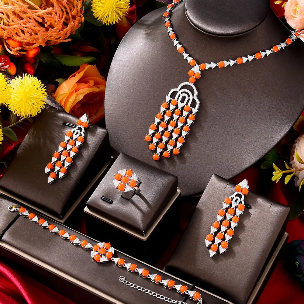 Dubai Bridal Jewelry Set For Women Wedding Party Nigerian African Necklace Earring Set