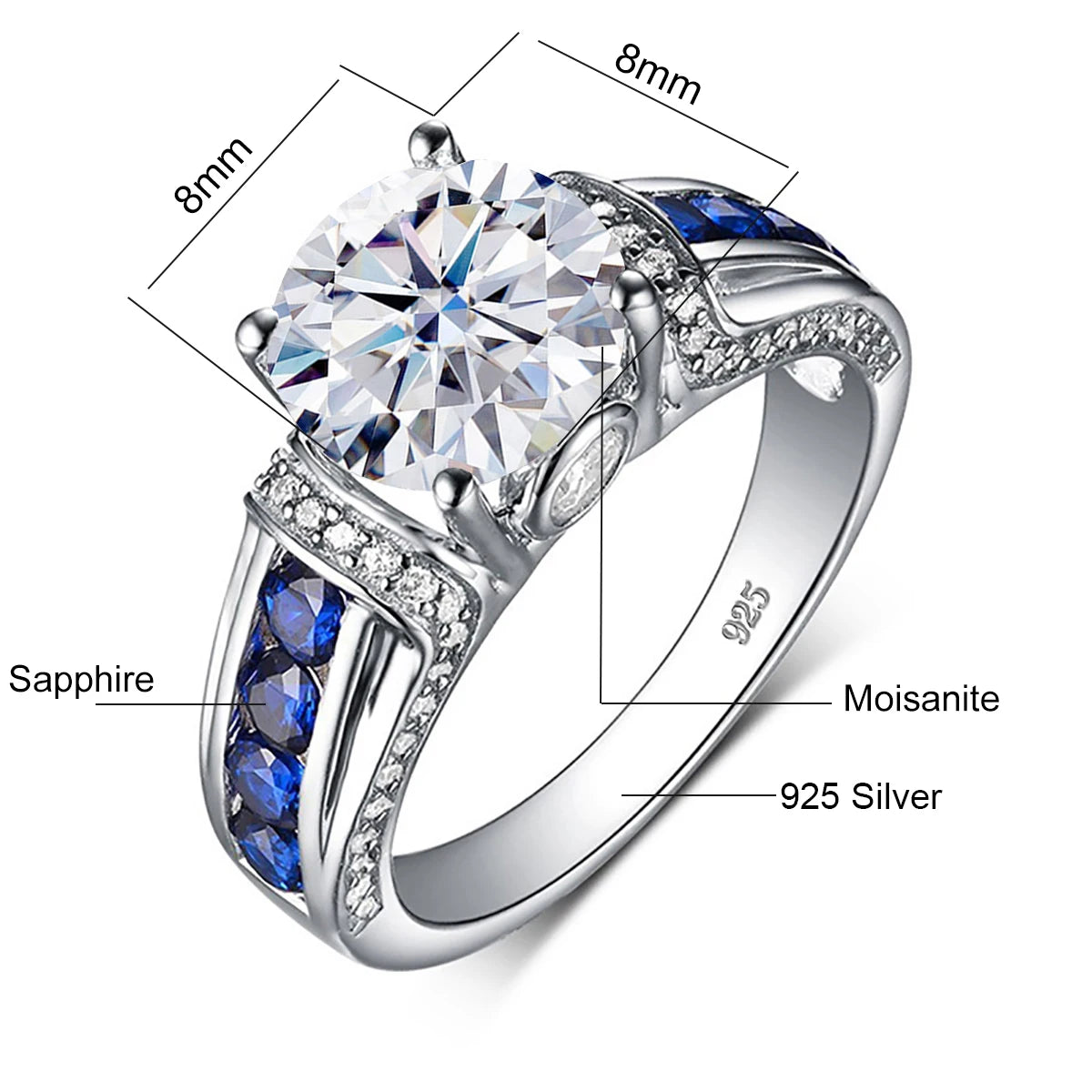 Certified D Color VVS1 2ct Moissanite Diamond Ring For Women 100% Sterling Silver Good Quality Wedding Jewelry Pass Diamond Test - Hiron Store