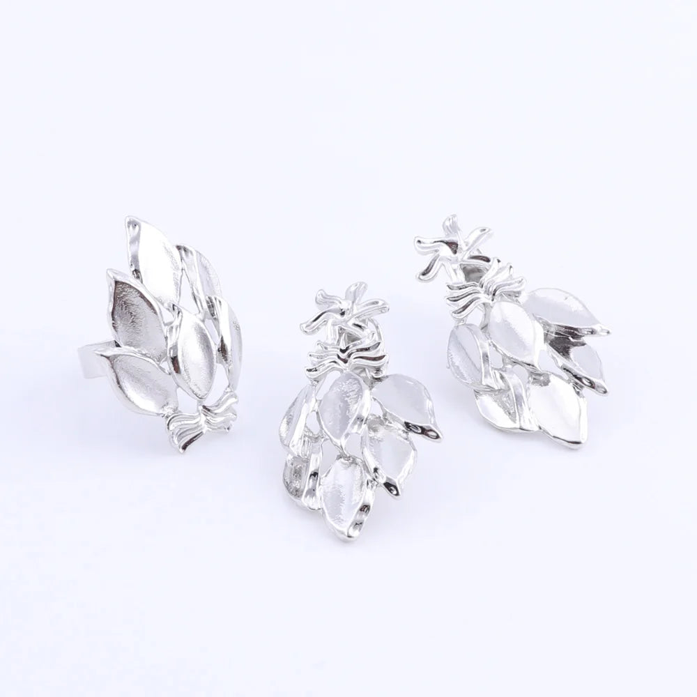 Bridal Jewelry Sets Silver Color Leaves Shaped Necklace Sets