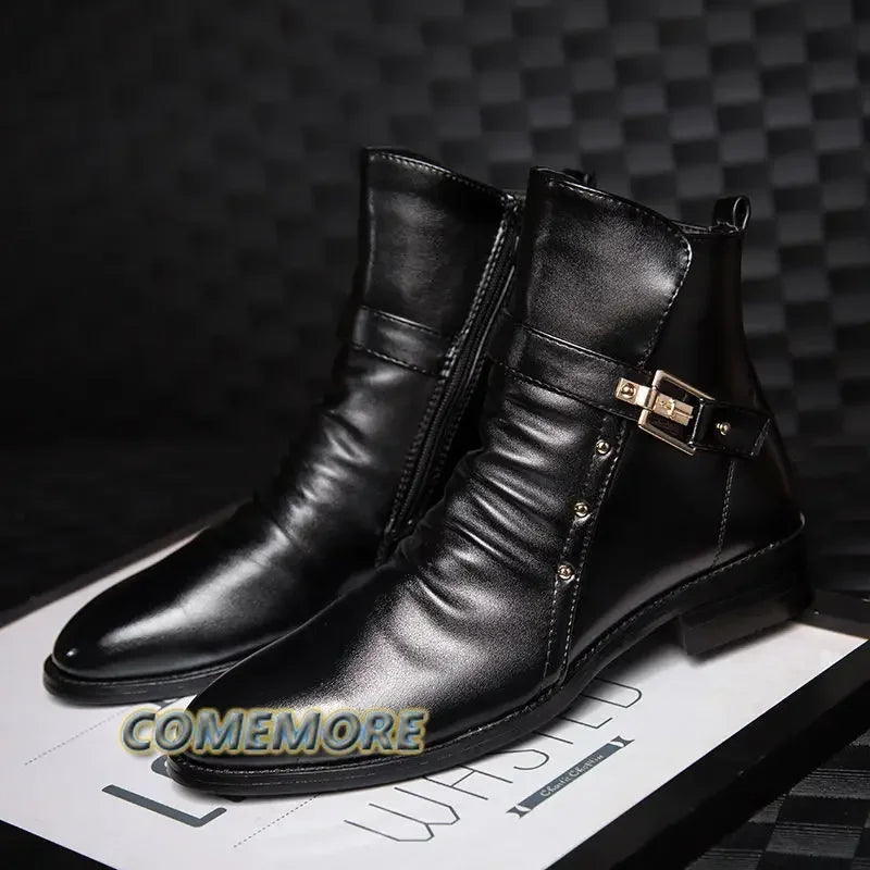 Men's Leather Boots British High Quality Top Business Shoes Casual Male Boots Black