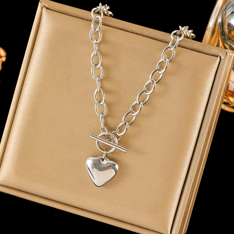 EILIECK 316L Stainless Steel Gold Color Heart Love Necklace Bracelets Set Waterproof Jewelry Set