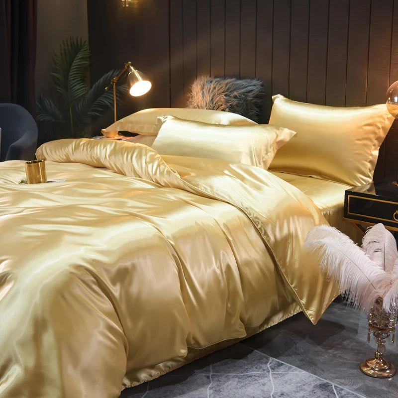High-Quality Satin Bedding Set Solid Color Silky Smoothness Quilt Cover   Single Double Twin King   Duvet Cover Set
