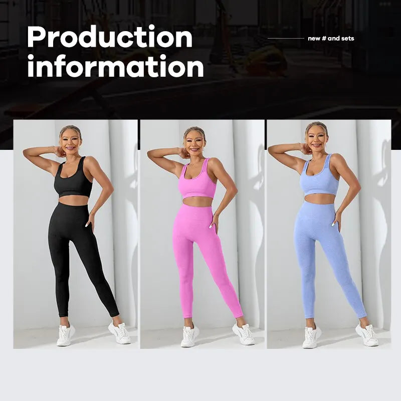 Yoga Basic 2pcs Seamless High Stretch Yoga Set Tracksuit Gym Set Crisscross Back Cami Hip-hugging Tummy Control Leggings - Hiron Store