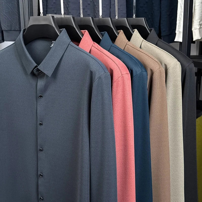 Men's Wool-Blend Dress  Shirt, Charcoal Gray, Business Essential , Non-Iron & Tailored Collar, All Season Comfort
