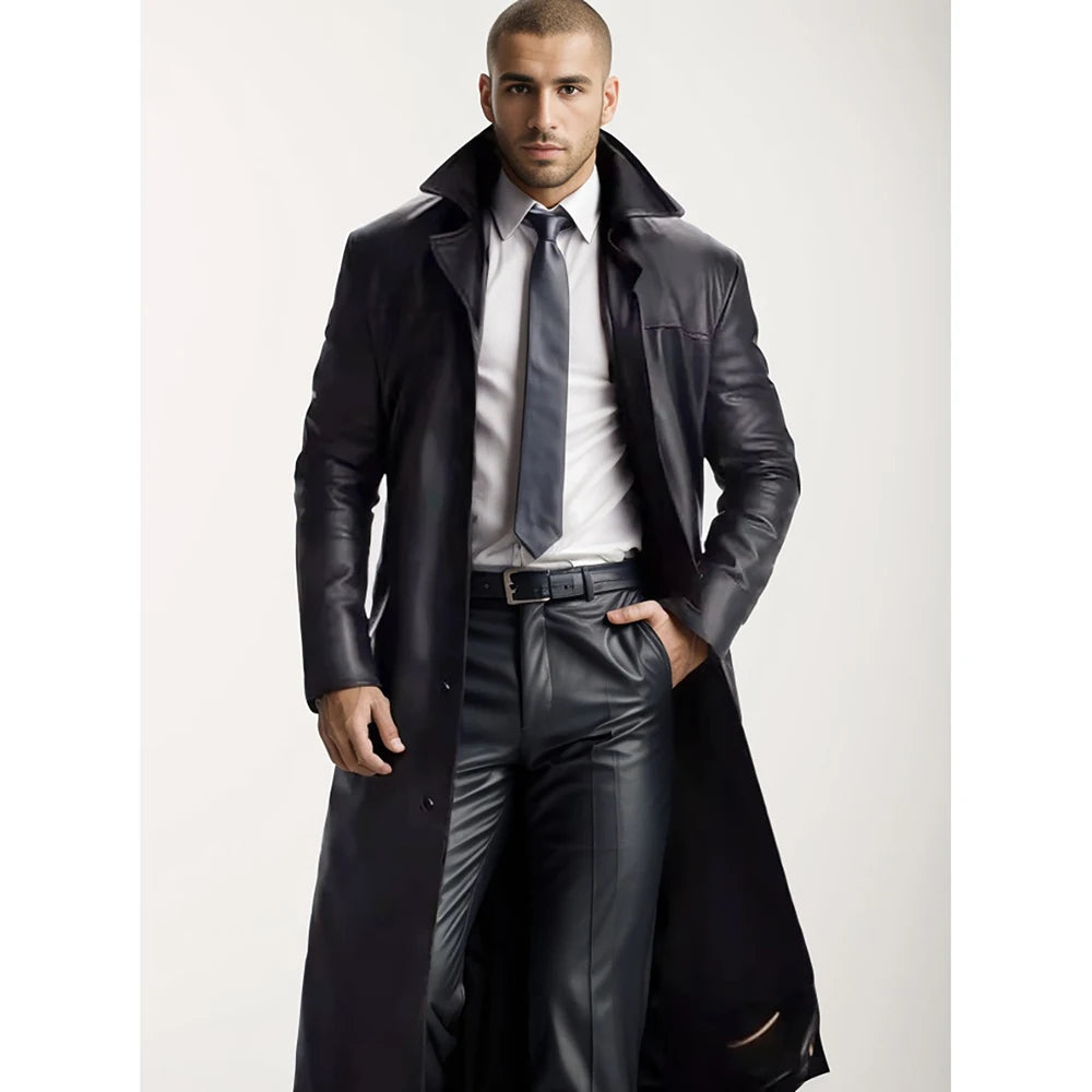 Autumn new men's fashionable solid colour leather jacket extended men's leather jacket