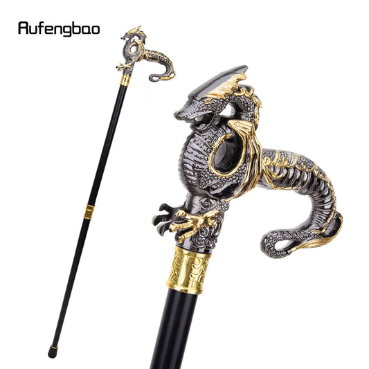 Gold Black Luxury Dragon Walking Cane Fashion Decorative Walking Stick Gentleman Elegant Cosplay Crosier 93cm