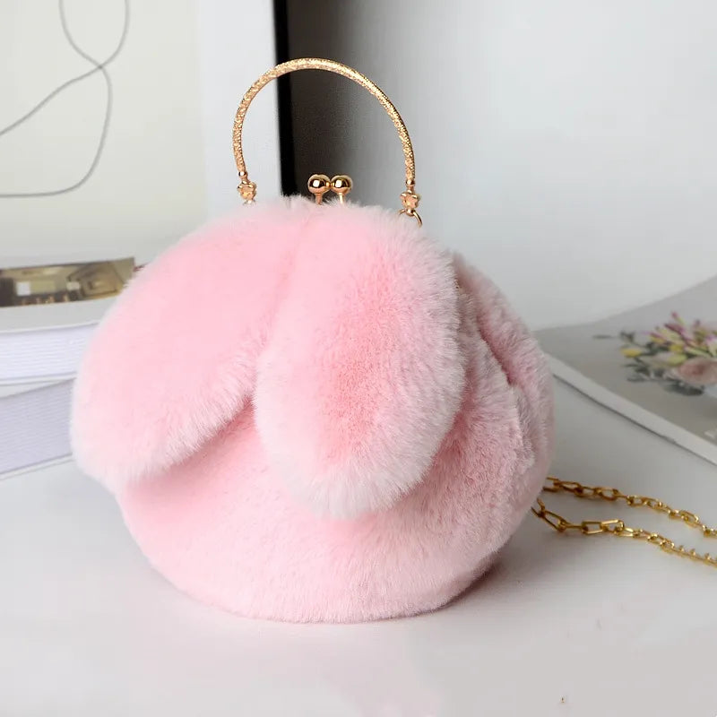 Cute Plush Rabbit Crossbody Bags for Women Korean Version Cute Purses and Handbags Girls New Rabbit Ear Shoulder Messenger Bag - Hiron Store