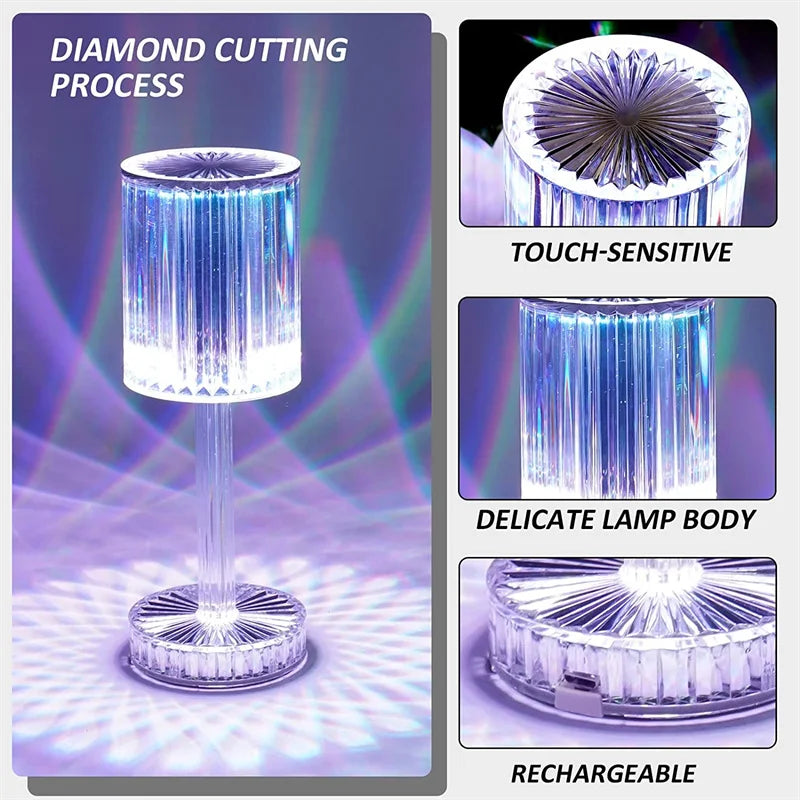 Diamond Crystal LED Table Lamp Projection Decoration Night Light Desk Lamps