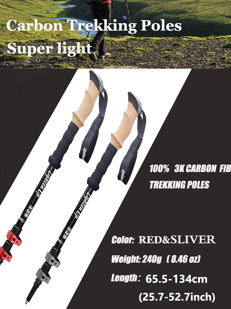 2Pcs Trekking Poles Ultra-light Telescopic Folding Poles  Staffs Aluminum/Carbon Cork Auxiliary Walking Sticks