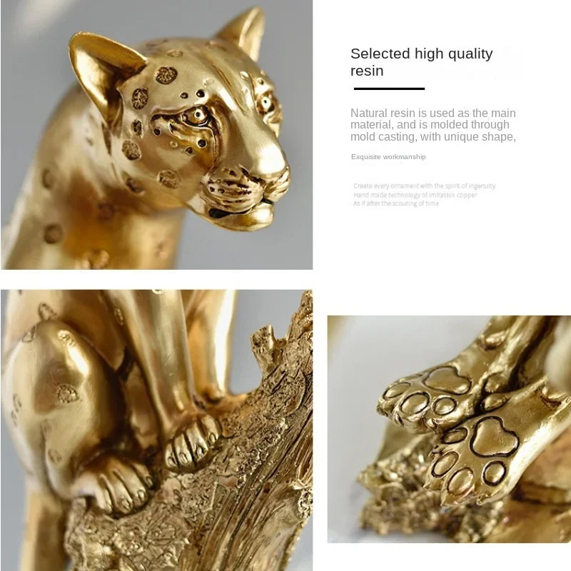 Resin Golden Leopard Statue, Office Sculpture Ornaments, Home Decoration, Birthday Gift