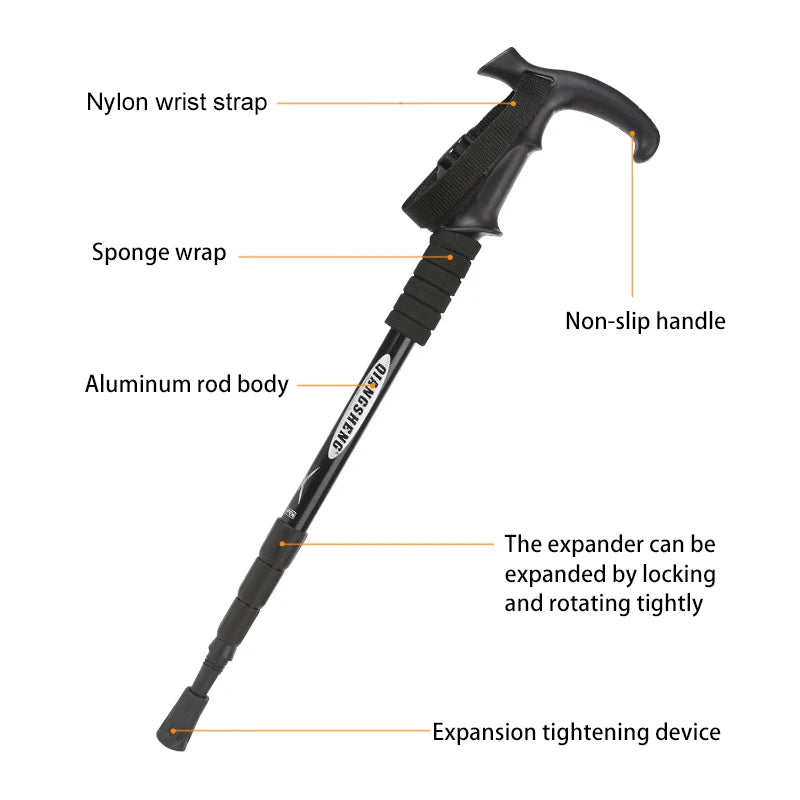 Outdoor Folding Trekkings Pole 4-Section Portable Walking Hiking Telescopic Stick Lightweight Camping Climbing Trekking Stick