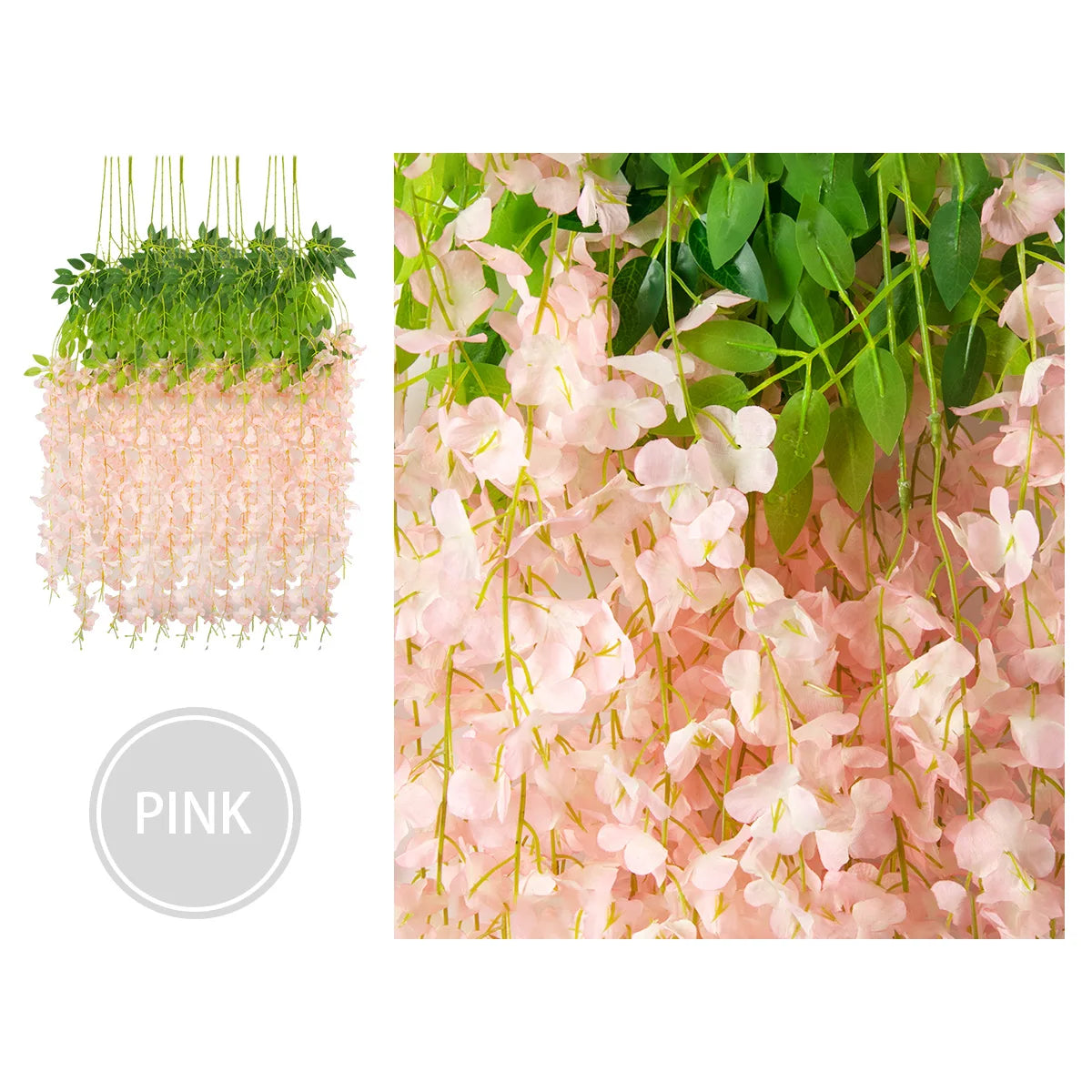 12pcs Artificial Flowers Silk Wisteria Vine Fake Silk Hanging Flower for Wedding Party Garden Outdoor Greenery Home Wall Decor