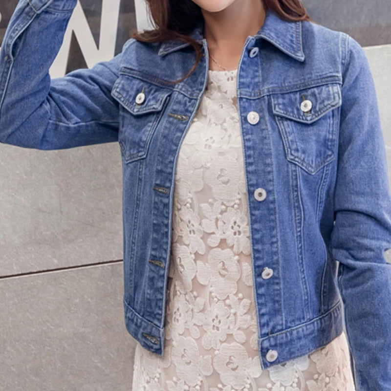 Women's Denim Jacket 2024 Casual Short Denim Jacket Women's Solid Color Jacket