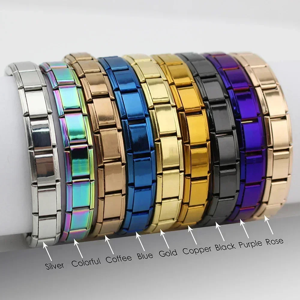 Hapiship New Women's Jewelry 9mm Width Itanlian Elastic Charm  Bracelet Fashion Stainless Steel Bangle